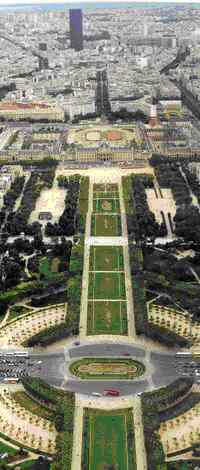 View southeast down Champ de Mars to the Tour Monparnasse