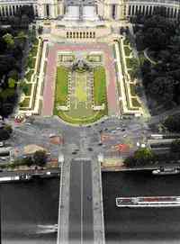 View across Seine to northwest showing Trocadro Gardens and Palais de Chaillot